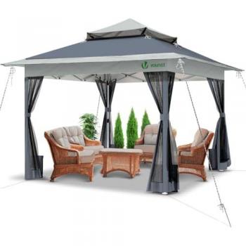 Vounot Partyzelt Faltpavillon 3,6x3,6m mit Moskitonetzen, Garten-Cenador, Grau