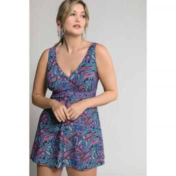 Abito da bagno con ricami e coppe morbide, Donna, Blu, Taglia: 66, Ulla Popken
