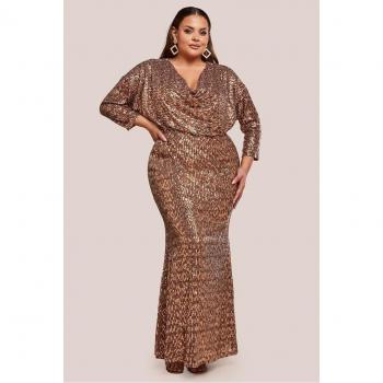 Golden Radiance Sequin Cowl Maxi Dress – Goddiva