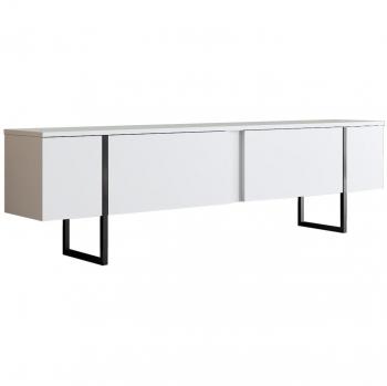 Taky Modern TV Cabinet 180 cm – Bois + Pieds en Acier, Blanc