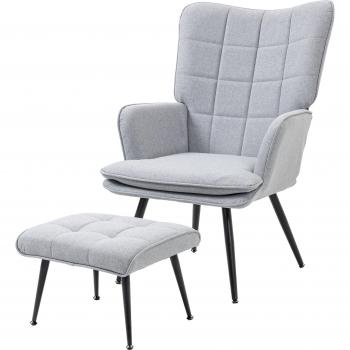 HOMCOM Linen Armchair with Footstool, Living Room Chair, Light Grey