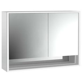 Emco Loft Aufputz-Lichtspiegelschrank mit Unterfach 1000mm, 2-türig, breite Tür links, Aluminium/Spiegel