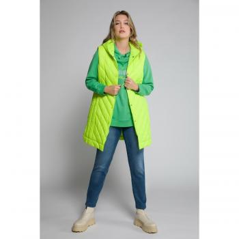 Women's Plus Size Green Quilted Long Vest with Hood and Snap Placket, Size 20/22