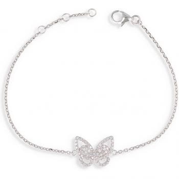 Pulsera de Plata con Diseño de Mariposas Blancas