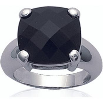 Chic Linda Black Silver Ring (Rhodium Finish)