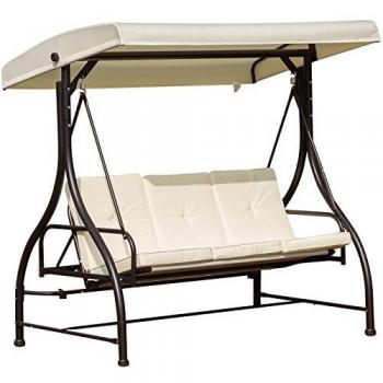 Outsunny 3 Seater Swing Chair Hammock Bed FCM Canopy for Garden Outdoor White