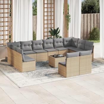 Salon de jardin 13 pcs beige avec coussins en résine tressée