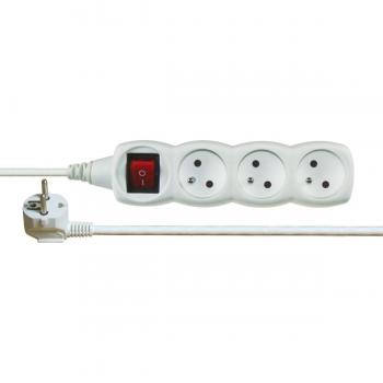 Extension électrique 3 prises 2 m avec terre et interrupteur, blanc