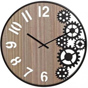 Moderne Wanduhr aus Holz und Eisen mit Zahnrädern von Dkd Home Decor