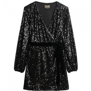 Superdry – Robe courte portefeuille velours noir séquin, taille 38