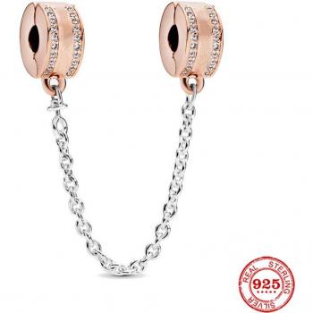 Cadena de seguridad para joyería artesanal con cuentas de oro rosa P639
