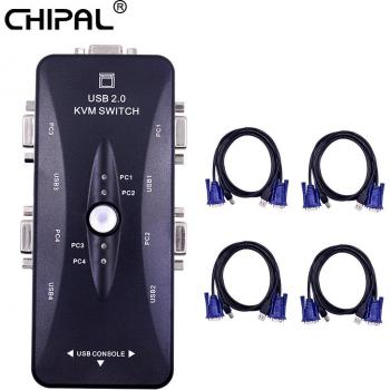 Commutateur KVM SVGA 4 ports avec câbles USB 2.0