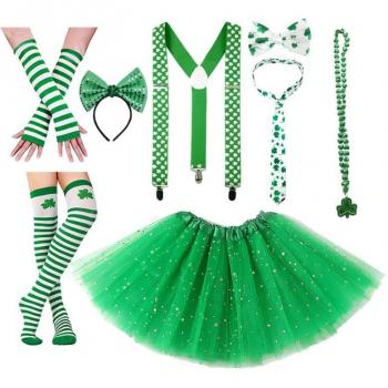 Ensemble d'accessoires festifs Saint Patrick, jupe tutu à bretelles Shamrock, 8 pièces