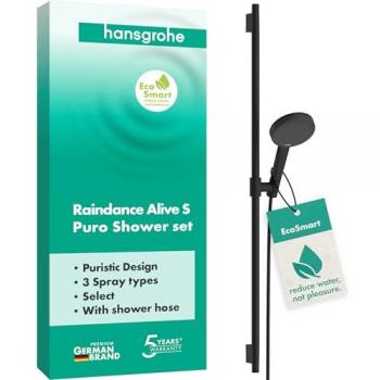 Raindance Alive Select+ S Conjunto Alcachofa Ducha, Barra y Flexo, EcoSmart, Negro Mate