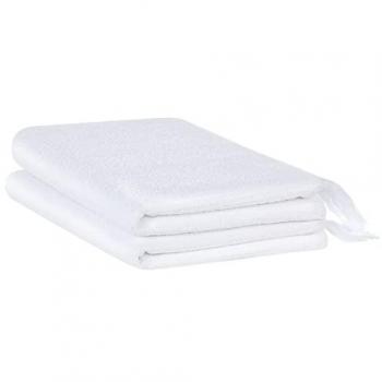 Set di 2 Asciugamani da Bagno in Cotone Bianco con Nappe Decorative 100 x 150 cm