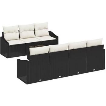 Confezione di sedie e tavolo da esterno 8 unità, nero e crema 55x55x37 cm