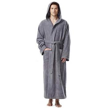 Peignoir de Bain à capuche extra-long en éponge 100% Coton gris M