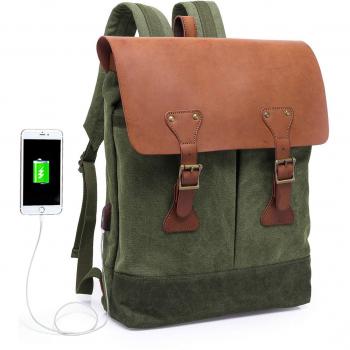 WindTook Modischer Rucksack aus Canvas & Leder – Laptopfach inklusive