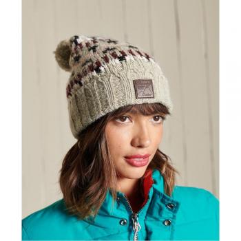 Bonnet en maille femme Superdry Intarsia Beige Taille: 1Taille