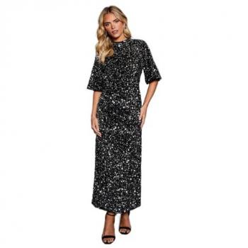 Women’s Petite Velvet Sequin Midi Dress in Silver – Dorothy Perkins