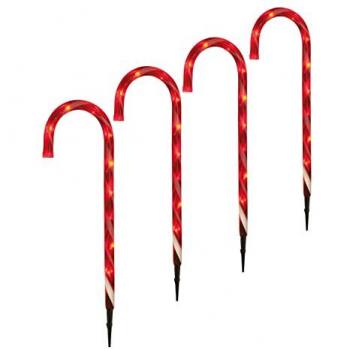 Festive Red and White Outdoor Stake Lights, Candy Cane Design, Set of 4, 62 cm, Garden Mile