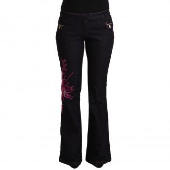 Black Cotton Stretch Mid Waist Flared Denim Jeans