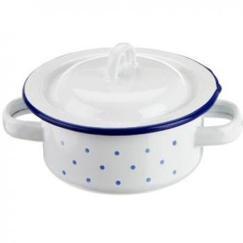 Email-Henkeltopf 10 cm flach mit Deckel