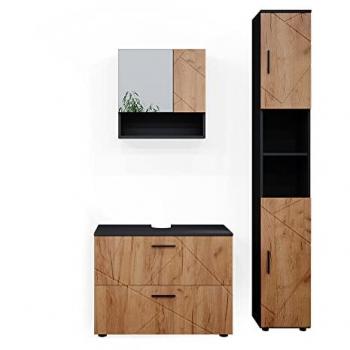 Mobili da Bagno Irma, 3 Parti, con Cassettiera e Colonna, Quercia Dorata/Antracite