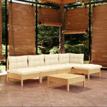 Bonsai Bois de Pin VidaXL – Kit salon de jardin 6‑pièces + coussins couleur crème