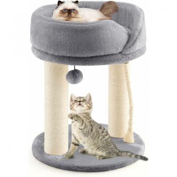 Tour d’activité pour chaton Costway 53 cm : 2 plateformes, corde sisal, boule de peluche – Gris
