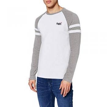 Superdry Camiseta OL Softball Ringer de Manga Larga, Talla S, Blanco