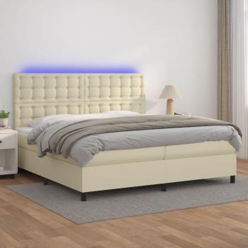 Sommier à lattes de lit, matelas intégré, éclairage LED crème – 200 × 200 cm