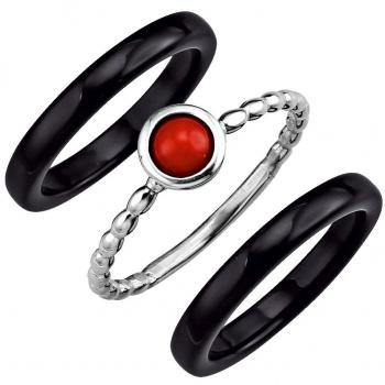 3‑teiliges Damenringset – Korallen‑Cabochon 62 von WENZ