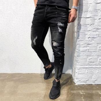 Pantalón de Cuero Denim Ripped Streetwear