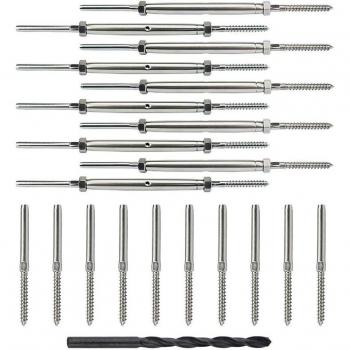 Colección de 10 pares de tornillos Swage con hebilla giratoria y tornillo de montaje 1/8 para barandillas de cable cubierto