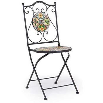 Bizzotto Sedie da Giardino in Acciaio con Decoro in Ceramica Naxos