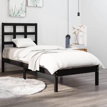 Cadre de lit en bois massif noir 90x190 cm