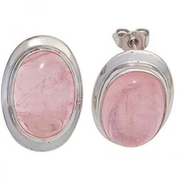 Jobo Damen Ohrstecker oval 925 Sterling Silber rhodiniert mit 2 Rosenquarzen