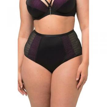 Ulla Popken Maxislip für Damen, schwarz, Größe 58/60, mit silbriger Spitze, Mikrofaser