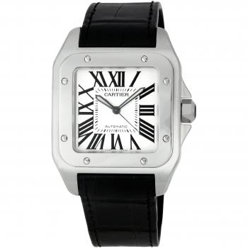 Cartier Santos Black Leather Steel Case