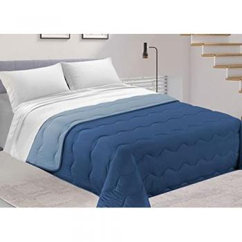Trapunta Piumone Invernale 300gr Microfibra Double Face Bicolor 2 Piazze Blu-Azzurro
