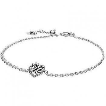 Pandora People Pulsera de eslabones con corazón y árbol genealógico, cierre de mosquetón, plata de ley, 20 cm