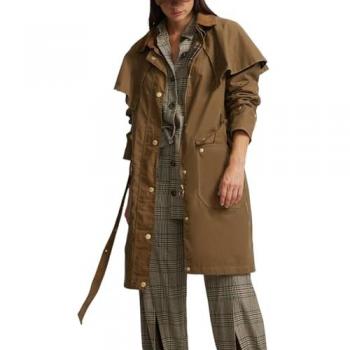 Parka encerada camel con capa desmontable para mujer