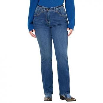 Ulla Popken Plus Size Jeans Mandy, Damen, 5-Pocket, weites Bein, blau, Größe 50