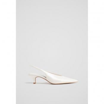White Stradivarius Slingback Court Shoes with Kitten Heel, Size 6