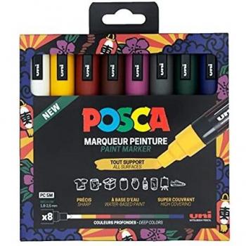 Pochette de 8 marqueurs Posca PC-5M | pointe moyenne conique