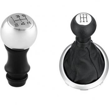 Kit de 2 Piezas 5 Speed MT perilla Cambio de Marchas Plateada‑Negra