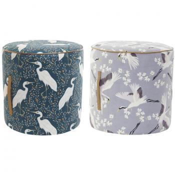 Reposapiés DKD Home Decor Motif Oiseau Oriental en Polyester et Bois (35 x 35 x 35 cm) (2 Unités)