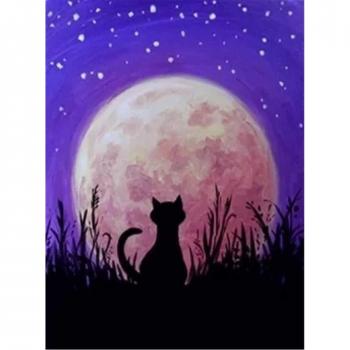 Moonlit Cat Stars Rhinestone 5D Paint-by-Diamond for Beginners