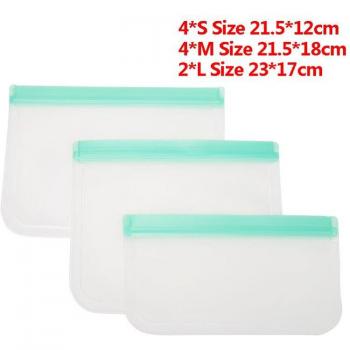 Bolsas de Almacenamiento de Silicona PEVA, 10 Uds., a Prueba de Fugas, Reutilizables, Cierre Superior